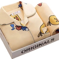 Femmes pas cher lait soie tissu vêtements de nuit à manches longues col rabattu vêtements de détente pyjamas motif floral 2 pièces ensembles dessin animé pantalon