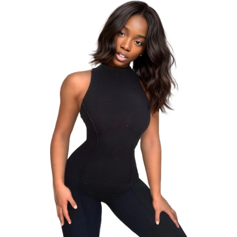 Wholesale Ribbed Turtleneck Sleeveless Sport Bodycon Jumpsuit