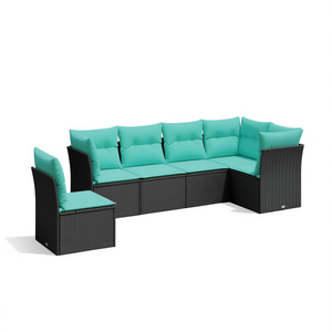 Set di divani da esterno per patio, 6 pezzi, in polyrattan nero con cuscini, mobili da giardino - Product Image 1