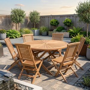 Premium Golden Amber Teak Wood <b>Garden</b> Table <b>Set</b> Space Saving Patio Furniture - Product Image 3