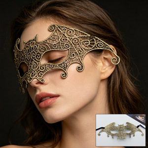 Maschera Artigianale in Pizzo Amorfo Bronzato per Feste di Halloween, per Bambini e Adulti, Accessorio per Cosplay e Spettacoli - Product Image 1