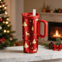 Gobelet isotherme en acier inoxydable avec paille et poignée, à double paroi, anti-fuite, pour les fêtes de Noël, idéal comme cadeau d'hiver