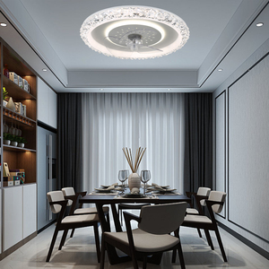 <span class=keywords><strong>Lustre</strong></span> de <span class=keywords><strong>ventilateur</strong></span> de plafond en cristal <span class=keywords><strong>blanc</strong></span> moderne avec éclairage en acrylique et en fer intégré à distance pour une utilisation dans une pièce - Product Image 2