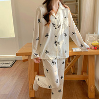 Ensemble de vêtements de détente pour femmes, printemps-automne, cardigan à col châle à manches longues et pantalon, imprimé de dessins animés mignons pour la maison et le streaming en direct
