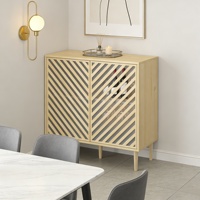 Aparador de Madera Estilo Moderno para el Hogar con Puertas de Panel Plano - Almacenamiento Multifuncional que Ahorra Espacio para Sala de Estar, Entrada, Hotel