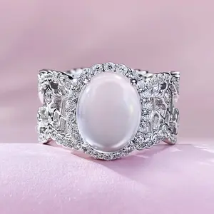 Natural Water Foam Jade Ring 925 Silver Egg Face High Ice Glass Seed Jade Stone 8 * 10 Dove Egg Sparrow Diamond Wedding Jewelry