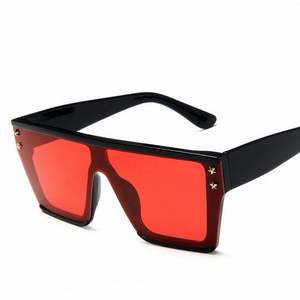 Lunettes de soleil vintage tendance unisexe à verres monobloc avec logo personnalisé, protection UV400, monture carrée plate pour femme - Product Image 1