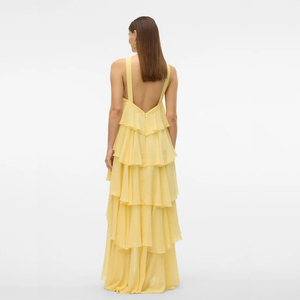Spaghetti Strap Romantic Pink <strong>Cherry</strong> Tiestrap Ruffle Maxi <strong>Dress</strong> - Product Image 4