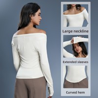 Vêtements de yoga respirants personnalisés, haut de sport sexy à épaules dénudées pour femmes, vêtements de fitness Pilates, t-shirt côtelé en modal