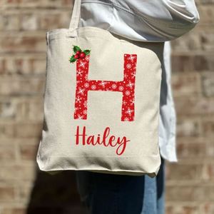 Keymay Custom Printed Christmas Casual Canvas Tote Bag <b>Open</b> Closure Ladies Travel Beach Shopping Handmade Holiday Gifts Cotton - Product Image 5