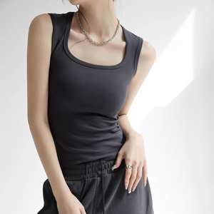 Women's U Neck Tank <b>Top</b> Vest Summer <b>Sleeveless</b> Basic Camisole Slim Fit <b>Knit</b> Ribbed Plain Cotton Crop Cami Shirt - Product Image 4