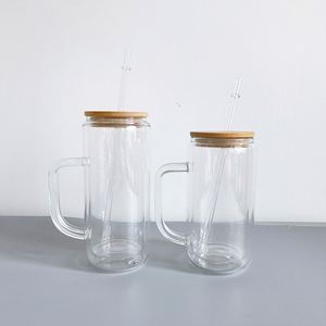 Gobelets en verre à double paroi transparents effet cristal de 12oz, 15oz, 20oz, avec couvercle, paille et poignée, style boule de neige à paillettes - Product Image 4