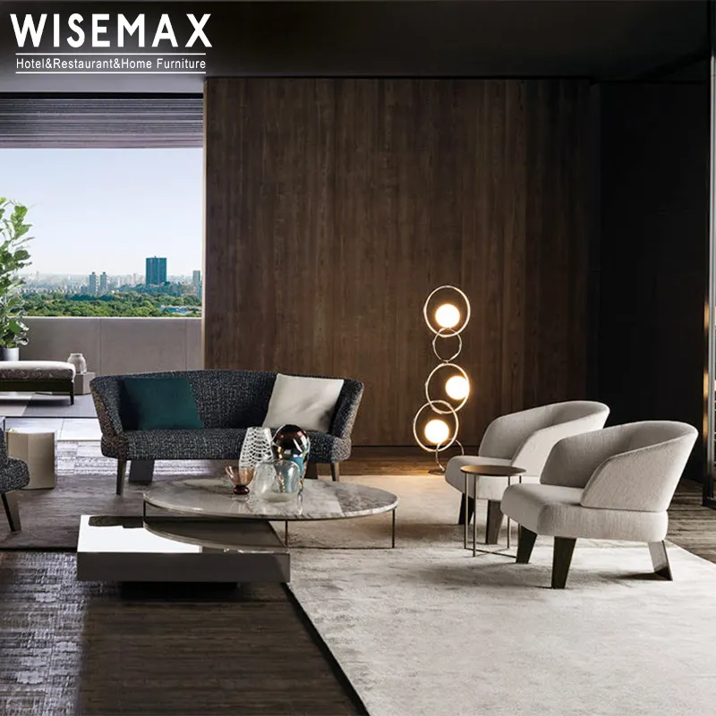 Wisemax sofá de tecido macio e confortável, cadeira com descanso para braço redondo, perna de madeira, sofá único de luxo para sala de estar