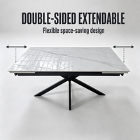 Table à manger extensible moderne et peu encombrante, rectangulaire, 140 cm x 200 cm, en pierre frittée, avec 8 places