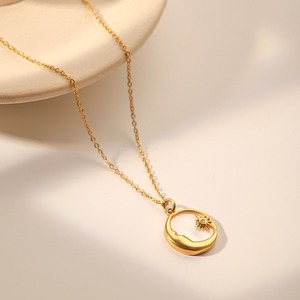 Collar con colgante de luna, chapado en oro, acero inoxidable, nácar blanco, diseño geométrico redondo, regalo para mujer - Product Image 4
