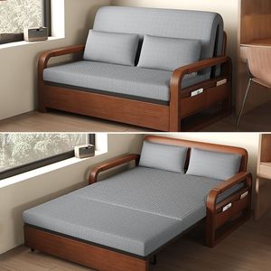 Sofá Cama Extraíble de Cuero Encerado Marrón Vintage con Estructura de Madera, Cama Lounge Multifuncional para Apartamento, Hogar u Oficina - Product Image 3