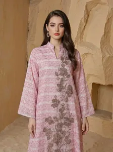 Vestido Largo Estampado con Pedrería, Vestido Festivo de Manga Larga con Adornos, Ropa de Mujer Estilo Abaya, Venta al por Mayor OEM ODM - Product Image 2