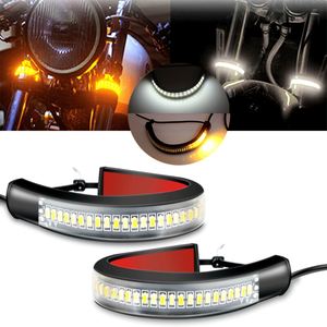 12V LEDストリップ バイク用LEDライト ブレーキ信号インジケーターストリップ ホワイト+イエロー ウインカーライト フローバー - Product Image 1