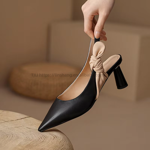 French <b>Small</b> High-Heeled Sandals Retro Women's Professional Single Shoes Sexy Toe Design for Summer Season - Product Image 6