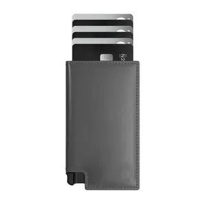 Business card credit RFID shielded genuine leather vintage aluminum pocket card holders minimalistic wallet credit card holder