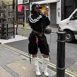 모피 여성의 가을 겨울 코트 새로운 사이드 스트라이프 솔리드 포켓 스탠드 칼라 긴 소매 캐주얼 코트 및 재킷 양털 아웃웨어 - Product Image 5