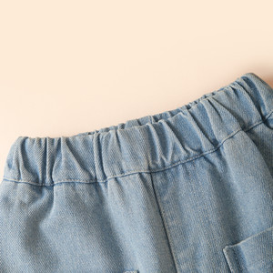 Pantalon <span class=keywords><strong>de</strong></span> jogging droit en jean unisexe pour enfants - Jean bleu à taille élastique avec poche brodée ours, décontracté pour garçons et filles - Product Image 3