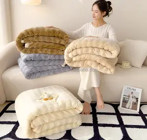 Factory wholesale custom high quality three-dimensional bubble style flannel rabbit fur thickened weight blanket winter throw