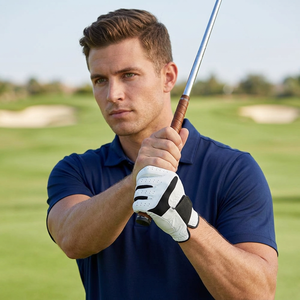 Gants de golf blancs respirants avec détails contrastés noirs, accessoire de sport en cuir synthétique durable, paire - Product Image 1