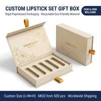Coffret cadeau de rouges à lèvres à charnière style livre, en carton recyclé, vernis, taille personnalisée, OEM ODM, cosmétique