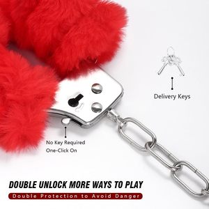 <strong>Fluffy</strong> Metal Handcuffs with 2 Keys Plush Fuzzy Hand <strong>Cuffs</strong> Soft Bondage Restraints Adult Sex Toys for Women Men - Product Image 2
