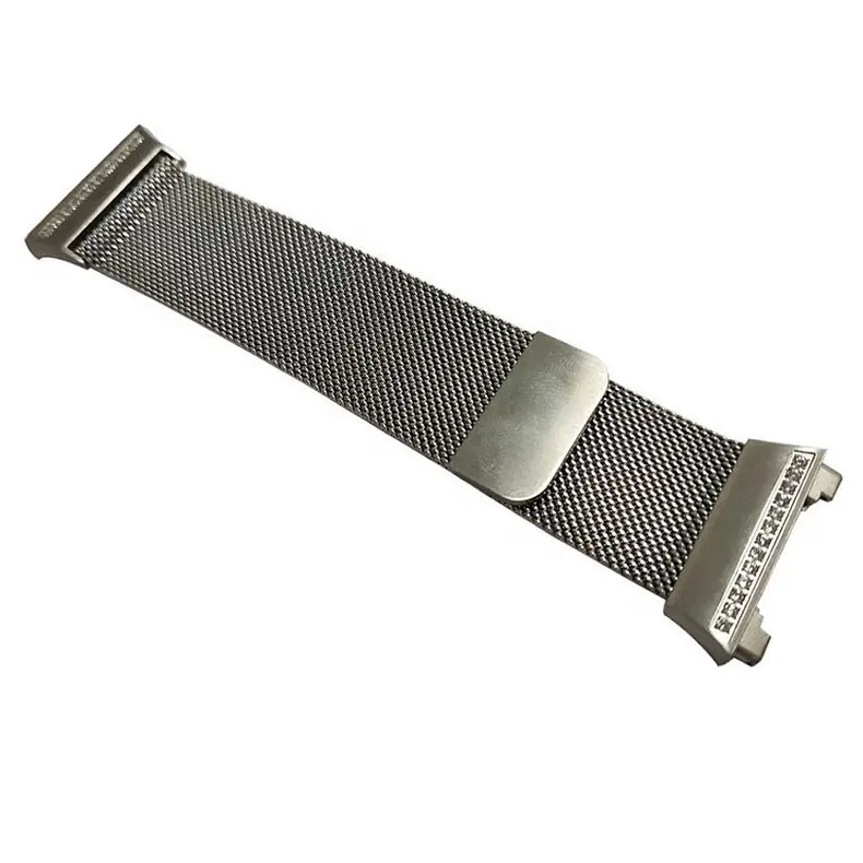High-quality custom replacement zircon diamond magnetic clasp no harm stainless steel milanese mesh watch strap for Fitbit Ionic