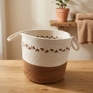 Panier de rangement rond pliable en corde de coton écologique, grand format, avec design multifonctionnel - Product Image 4