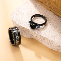 Cincin Titanium Baja Anti Karat FANKE Cross-Border Explosions, Cincin Kekasih Gaya Gothic Hitam dengan Zirkon, Cincin Baja Anti Karat