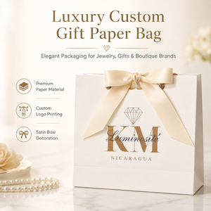 Bolsa de Papel para Joyería Personalizada, Pequeña, de Lujo, Ecológica, Impermeable, con Estampado en Caliente y Asa de Cinta - Product Image 1