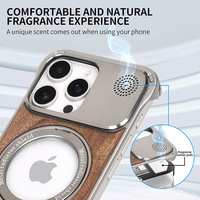 Étui pour iPhone en aluminium magnétique sans cadre avec dos en bois véritable, support rotatif à 360° pour iPhone 16 15 14 Pro Max / Pro