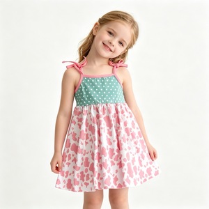 Vestito Estivo per Bambine con Stampa Mucca e Stelle Rosa e Verdi, Senza Maniche, Casual, OEM ODM - Product Image 5