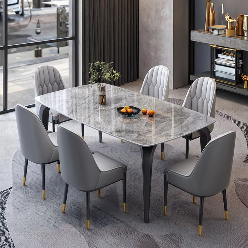 Luxury Modern Marble Rectangle Dining Table With Chairs Set Seater  Full Restaurant Sintered Stone Metal Furniture Design