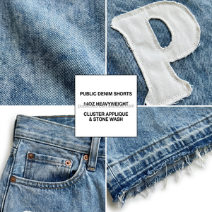 Professional Clothing Manufacturer High-waist Jean Jorts Custom Streetwear Applique Acid <b>Wash</b> Distressed Men Baggy Denim Shorts - Product Image 2