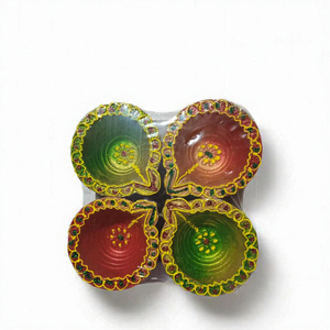 Lámpara de aceite Diya de terracota hecha a mano Arya, diseño Art Deco con forma de flor, pintada a medida, decoración para interiores, hogar u oficina, regalo. - Product Image 3