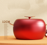 Pot à soupe multifonctionnel 26cm en fonte antiadhésive rouge créatif en forme de pomme Pot à nouilles instantanées Cuisinière à induction Double oreille