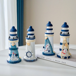 Faro de Madera con Temática Oceánica de 15 cm, Azul y Blanco, Decoración de Escritorio, Tema Natural, Accesorio para Fotos - Product Image 1