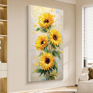 Peinture à l'huile de tournesol peinte à la main, style crémeux, toile décorative pour couloir, décoration murale pour entrée et maison - Product Image 3