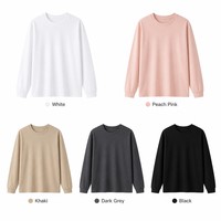 Camiseta Térmica Unisex de Manga Larga con Cuello Redondo, Forro Polar, Ajuste Holgado, Puños Planos Sin Ribete, Lisa, para Personalizar con Logotipo, Venta al por Mayor, 280G