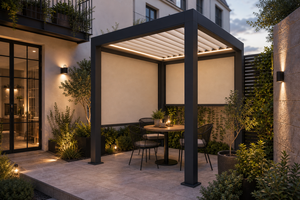 Pergola en aluminium RKOVE RK-C1 3*4m, résistante aux intempéries avec éclairage LED ambiant et écran d'intimité - Product Image 3