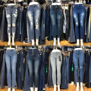 Venda por atacado de calças jeans femininas justas para mulheres, calças justas justas para pés pequenos e azuis escuros