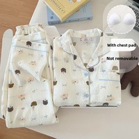 패딩 브라 통기성 좋은 클라우드 코튼 ODM 파자마 여성 한국 스타일 겨울/봄/가을 긴팔 긴바지 상하의