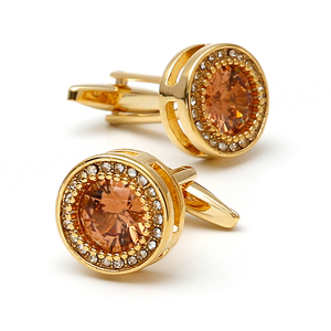 Mancuernillas de Estilo Vintage para Hombre, de Lujo Ligero, Redondas, Chapadas en Oro, de Cobre, con Incrustaciones de Circonita y Diamantes de Imitación - Product Image 1