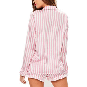 Pijama de Mujer, Color Rosa Intenso, a Rayas, Estilo Informal, Cuello Redondo, Tejido de Seda, Estampado con Letras, Transpirable, para Invierno - Product Image 5