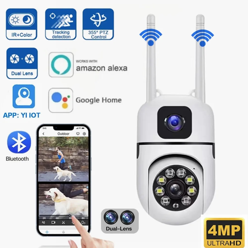 YIIOT 4MPデュアルレンズWiFi PTZカメラ｜夜間視認性と二方向音声
