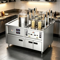 Machine de restauration de cuisine intégrée à levage automatique, avec 6 cuves et 1 cuve pour la cuisson des soupes et des nouilles, et fonction de maintien au chaud des soupes